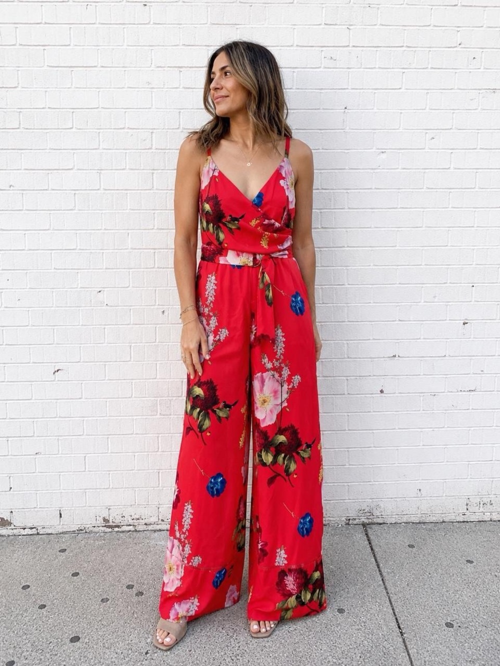 Ted Baker London Piiper Berry Sundae Red Floral Wide-Leg Wrap Jumpsuit